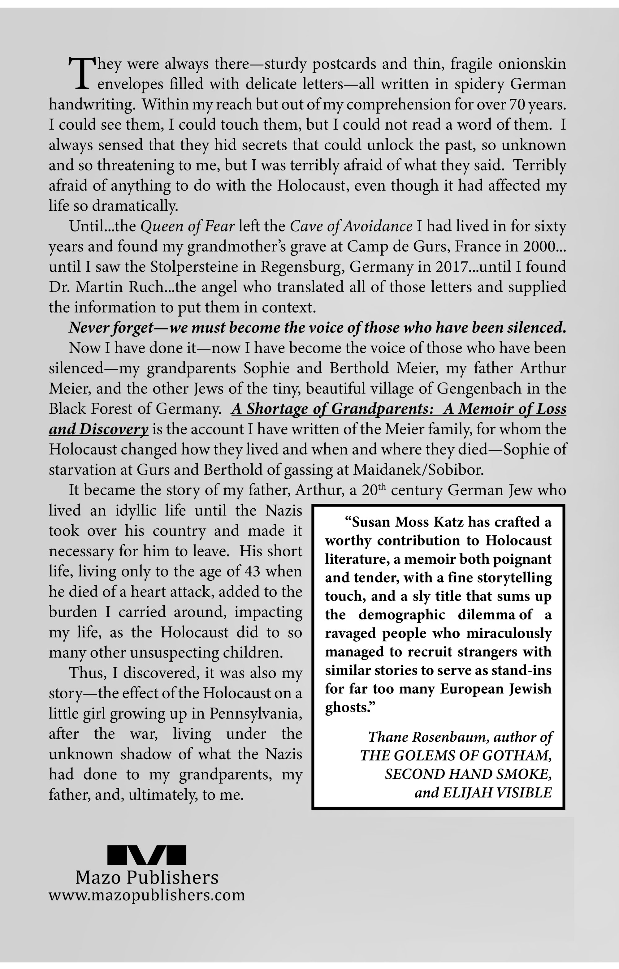 Back cover of A Shortage of Grandparents